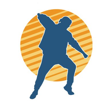 Dans eden bir adamın silueti. Erkek dansçı silueti poz veriyor..