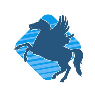 Kanatları olan efsanevi bir at hayvanının silueti. Kanatlı bir fantezi atın silueti.