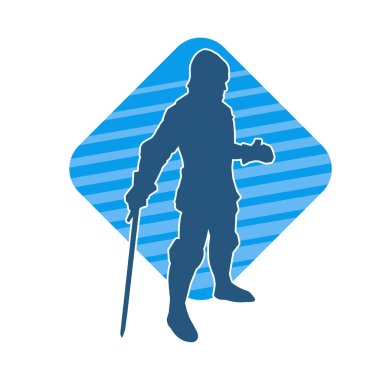 Savaş zırhı giymiş bir erkek savaşçının silueti. Kılıç ile poz veriyor..