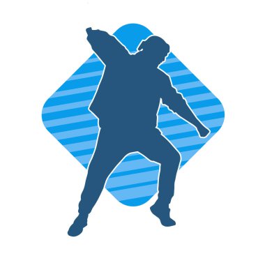 Dans eden bir adamın silueti. Erkek dansçı silueti poz veriyor..