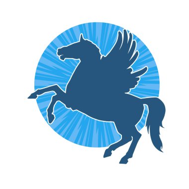 Kanatları olan efsanevi bir at hayvanının silueti. Kanatlı bir fantezi atın silueti.