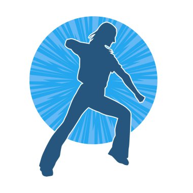 Hareketli bir kadın dansçının silueti. Dans eden zayıf bir kadının silueti..