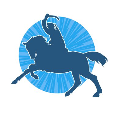 At sırtında bir süvari askerinin silueti. Bir askerin silueti bir ata biniyor..