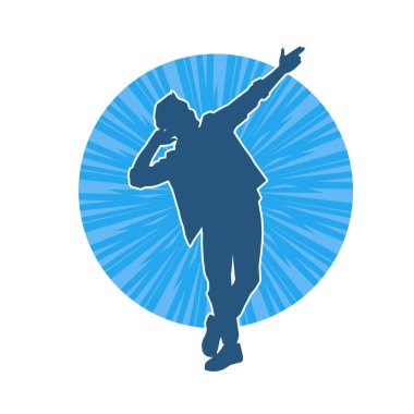 Dans eden bir adamın silueti. Erkek dansçı silueti poz veriyor..