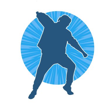 Dans eden bir adamın silueti. Erkek dansçı silueti poz veriyor..