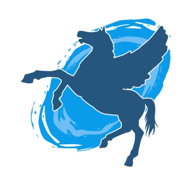 Kanatları olan efsanevi bir at hayvanının silueti. Kanatlı bir fantezi atın silueti.