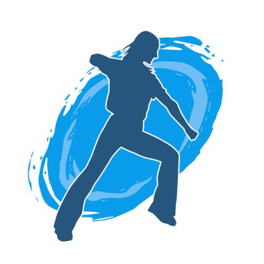 Hareketli bir kadın dansçının silueti. Dans eden zayıf bir kadının silueti..