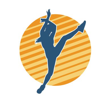 Zayıf kadın silueti egzersiz yapıyor. Spor yapan, spor yapan bir kadının silüeti.. 