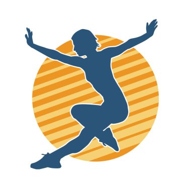 Zayıf kadın silueti egzersiz yapıyor. Spor yapan, spor yapan bir kadının silüeti.. 