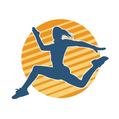 Koşan bir kadının silueti. Dişi bir koşunun silueti.