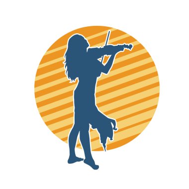 Keman teli çalan bir kadın müzisyenin silüeti..