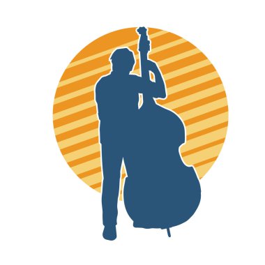 Klasik bir müzisyenin silueti kontrabass ya da çift baslı telli müzik aleti çalıyor..