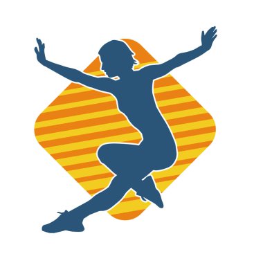 Zayıf kadın silueti egzersiz yapıyor. Spor yapan, spor yapan bir kadının silüeti.. 