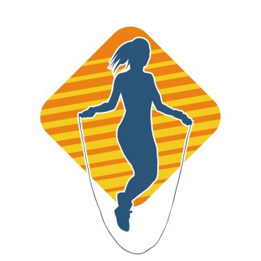 Zayıf, sportif bir kadının silüeti ip atlama egzersizi yapıyor..