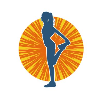 Zayıf kadın silueti egzersiz yapıyor. Spor yapan, spor yapan bir kadının silüeti.. 