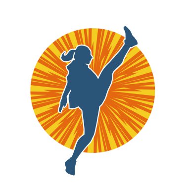 Zayıf kadın silueti egzersiz yapıyor. Spor yapan, spor yapan bir kadının silüeti.. 