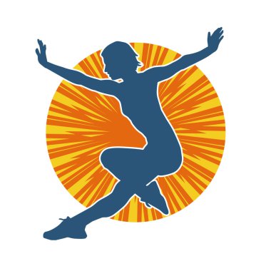 Zayıf kadın silueti egzersiz yapıyor. Spor yapan, spor yapan bir kadının silüeti.. 