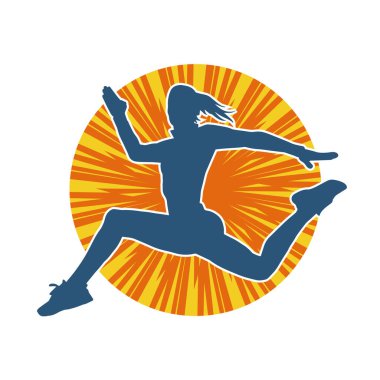 Koşan bir kadının silueti. Dişi bir koşunun silueti.