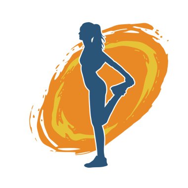 Zayıf kadın silueti egzersiz yapıyor. Spor yapan, spor yapan bir kadının silüeti.. 