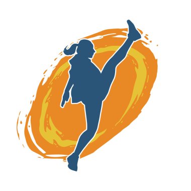 Zayıf kadın silueti egzersiz yapıyor. Spor yapan, spor yapan bir kadının silüeti.. 