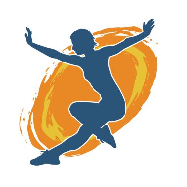 Zayıf kadın silueti egzersiz yapıyor. Spor yapan, spor yapan bir kadının silüeti.. 