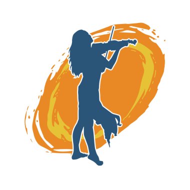 Keman teli çalan bir kadın müzisyenin silüeti..