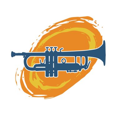 Trompet silueti. Pirinç bir müzik aletinin silueti.