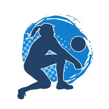 Hareketli bir kadın voleybol oyuncusunun silueti. Voleybol oynayan bir kadının silueti..