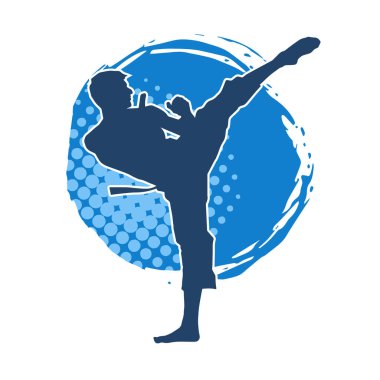 Dövüş sanatları tekmesi pozu veren bir erkek modelin silueti. Dövüş sanatlarının silueti..