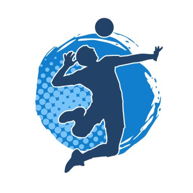 Hareketli bir erkek voleybol oyuncusunun silueti. Voleybol oynayan bir adamın silueti..