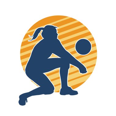 Hareketli bir kadın voleybol oyuncusunun silueti. Voleybol oynayan bir kadının silueti..