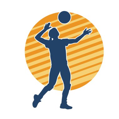 Hareketli bir kadın voleybol oyuncusunun silueti. Voleybol oynayan bir kadının silueti..