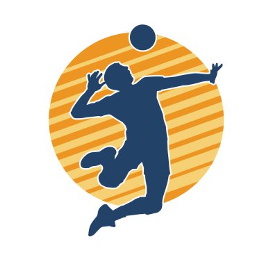 Hareketli bir erkek voleybol oyuncusunun silueti. Voleybol oynayan bir adamın silueti..