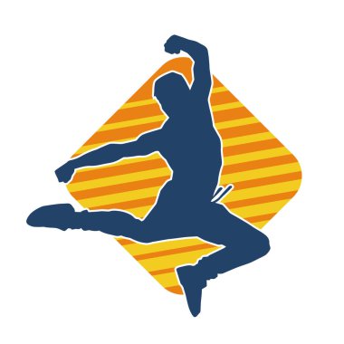 Sportif bir adamın silueti atlıyor. Dansçı bir erkeğin silueti hareket halinde..