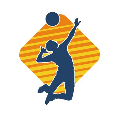 Hareketli bir erkek voleybol oyuncusunun silueti. Voleybol oynayan bir adamın silueti..