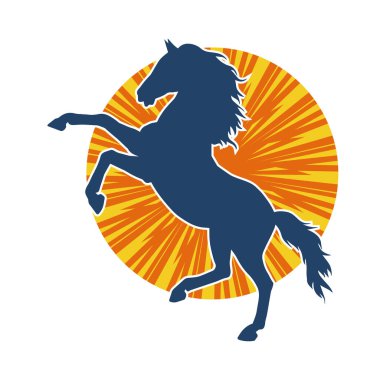 Arka ayaklarının üzerinde duran bir atın silueti. Ön bacakları kaldıran bir aygır silueti..