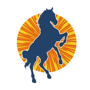 Arka ayaklarının üzerinde duran bir atın silueti. Ön bacakları kaldıran bir aygır silueti..