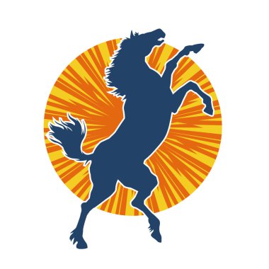 Arka ayaklarının üzerinde duran bir atın silueti. Ön bacakları kaldıran bir aygır silueti..