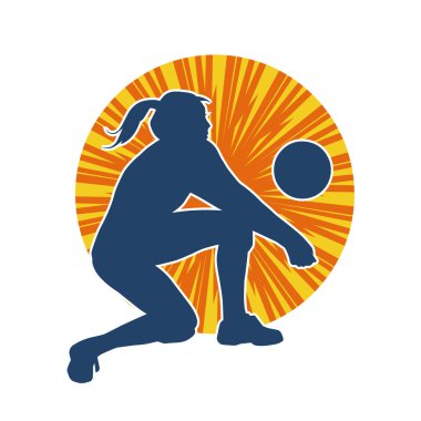 Hareketli bir kadın voleybol oyuncusunun silueti. Voleybol oynayan bir kadının silueti..