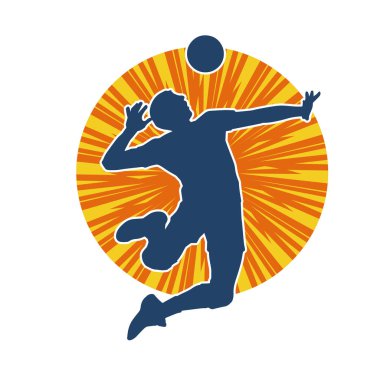 Hareketli bir erkek voleybol oyuncusunun silueti. Voleybol oynayan bir adamın silueti..