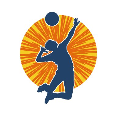 Hareketli bir erkek voleybol oyuncusunun silueti. Voleybol oynayan bir adamın silueti..