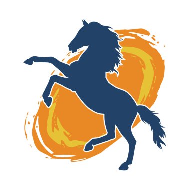 Arka ayaklarının üzerinde duran bir atın silueti. Ön bacakları kaldıran bir aygır silueti..