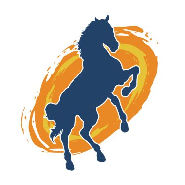 Arka ayaklarının üzerinde duran bir atın silueti. Ön bacakları kaldıran bir aygır silueti..