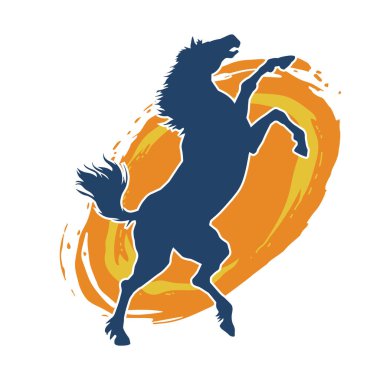 Arka ayaklarının üzerinde duran bir atın silueti. Ön bacakları kaldıran bir aygır silueti..