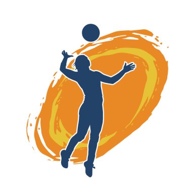 Hareketli bir kadın voleybol oyuncusunun silueti. Voleybol oynayan bir kadının silueti..