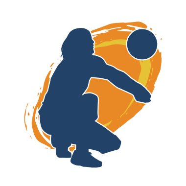 Hareketli bir kadın voleybol oyuncusunun silueti. Voleybol oynayan bir kadının silueti..