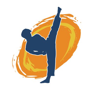 Dövüş sanatları tekmesi pozu veren bir erkek modelin silueti. Dövüş sanatlarının silueti..