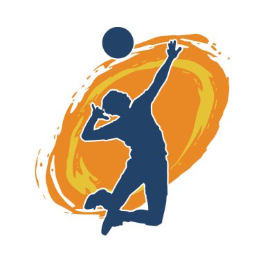 Hareketli bir erkek voleybol oyuncusunun silueti. Voleybol oynayan bir adamın silueti..