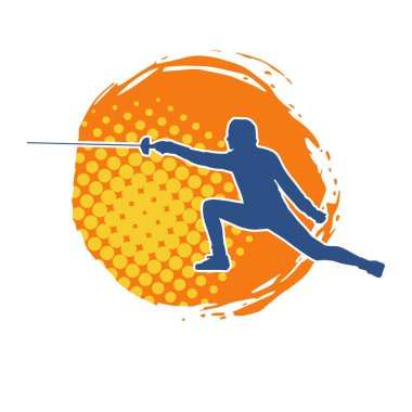 Bir eskrim sporcusunun silueti. Eskrim sporu yapan bir atletin silüeti..