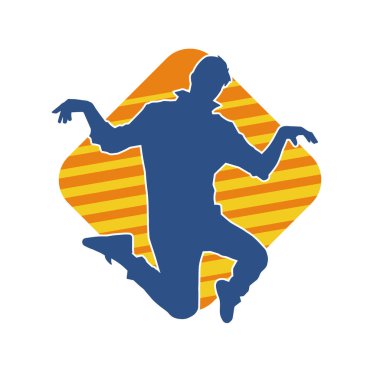 Sportif bir adamın silueti atlıyor. Dansçı bir erkeğin silueti hareket halinde..